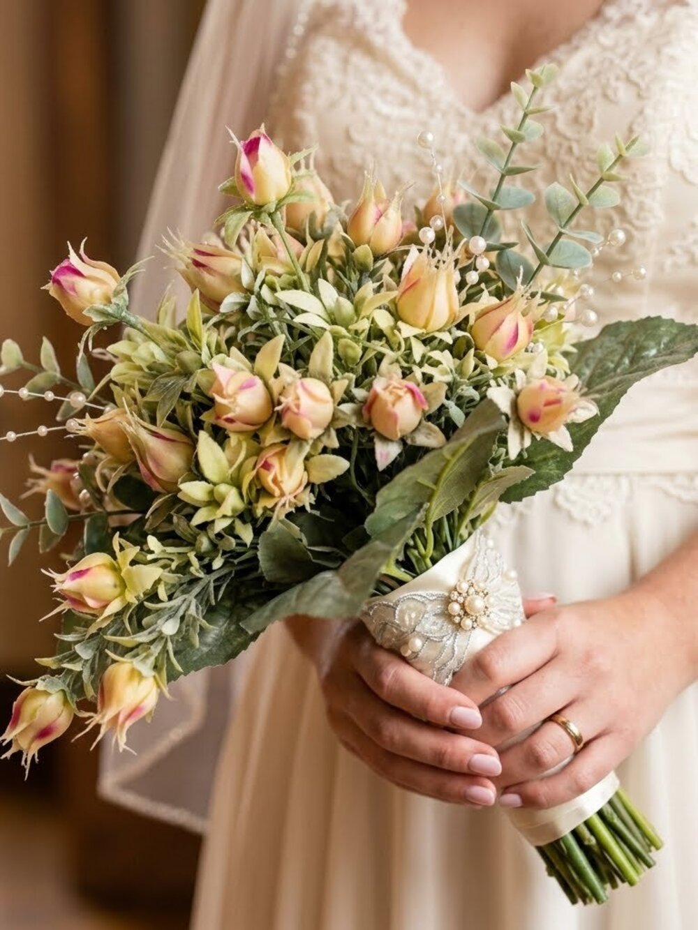 Set of 6 Artificial Pink Blushing Bride Protea Blossom Bouquets - 14"